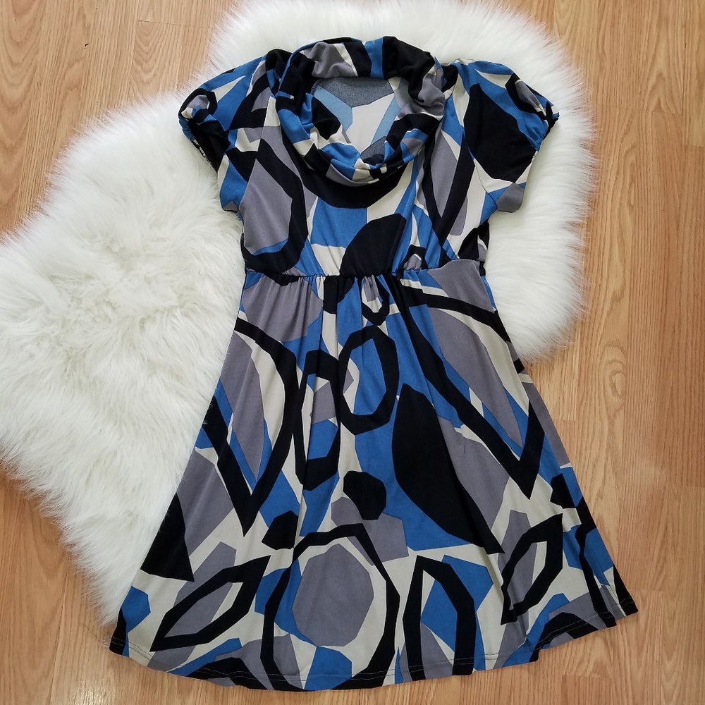 Mod Printed Dress with a Cowl Neckline